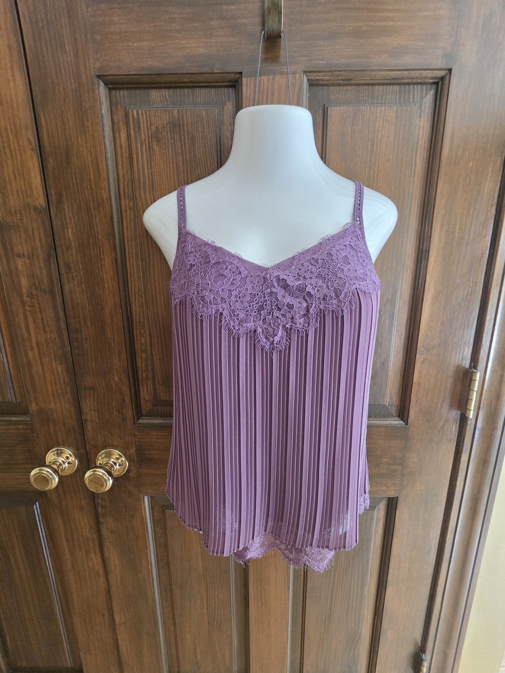 White House Black Market Purple Lace-Trim Pleated Camisole P2P 17 L 24